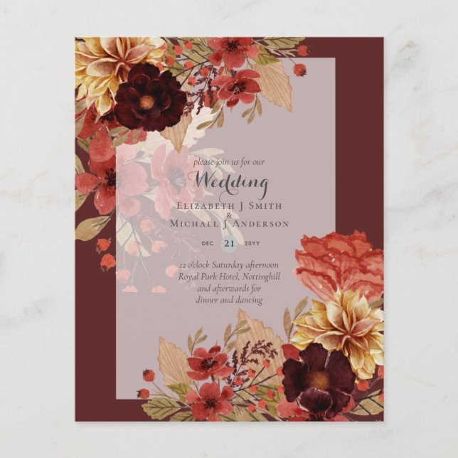 BUDGET FALL Floral Wedding Invitations - Dusky Flyer (Front)