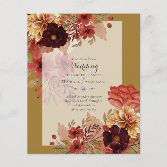 BUDGET FALL Floral Wedding Invitations - Dusky Flyer (Front)