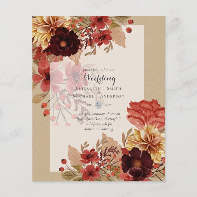 BUDGET FALL Floral Wedding Invitations - Dusky Flyer (Front)