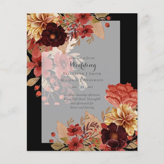 BUDGET FALL Floral Wedding Invitations - Dusky Flyer (Front)