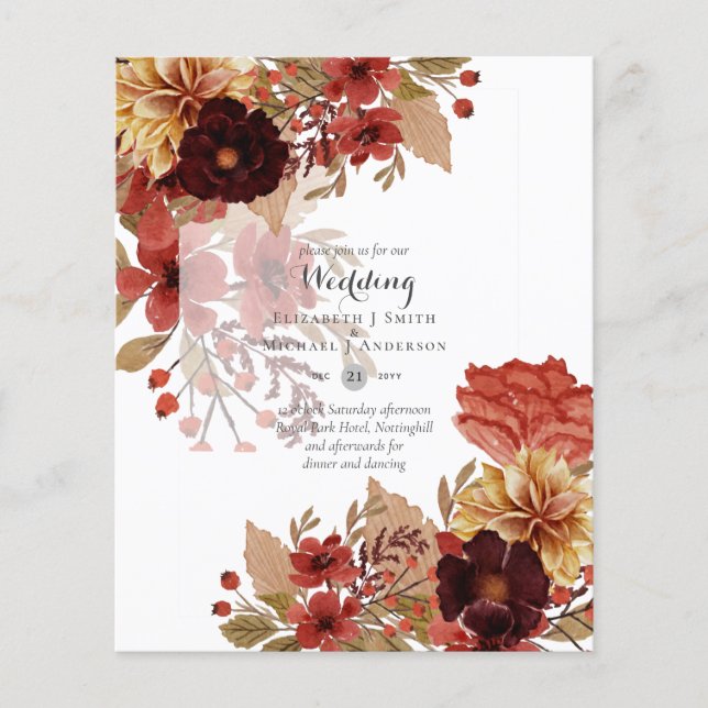 BUDGET FALL Floral Wedding Invitations - Dusky Flyer (Front)