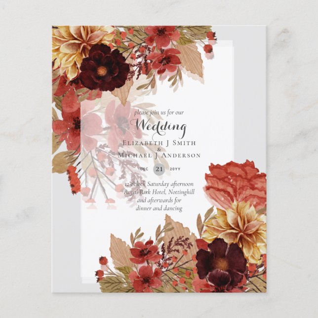 BUDGET FALL Floral Wedding Invitations - Dusky Flyer (Front)