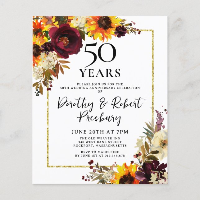 Budget Fall Flowers 50th Anniversary Invitation (Front)