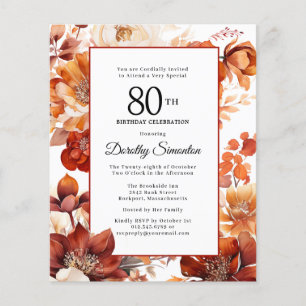 Budget Fall Flowers 80th Birthday Invitation