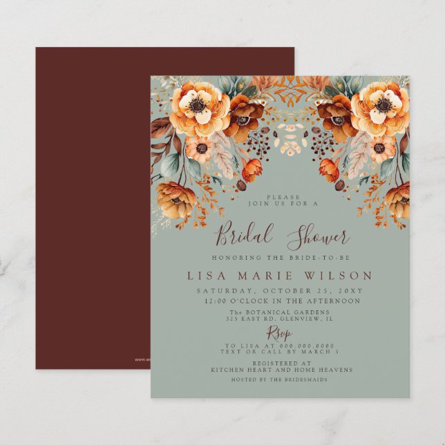 Budget Fall Foliage Fall Bridal Shower Invitations (Front/Back)