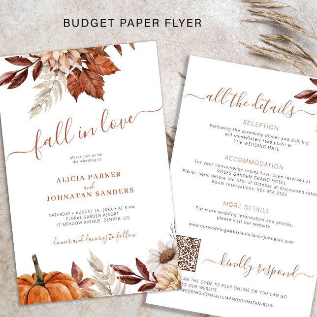Budget fall in love all in one wedding invitation flyer (Creator Uploaded)