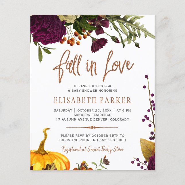 Budget fall in love autumn baby shower invitation (Front)