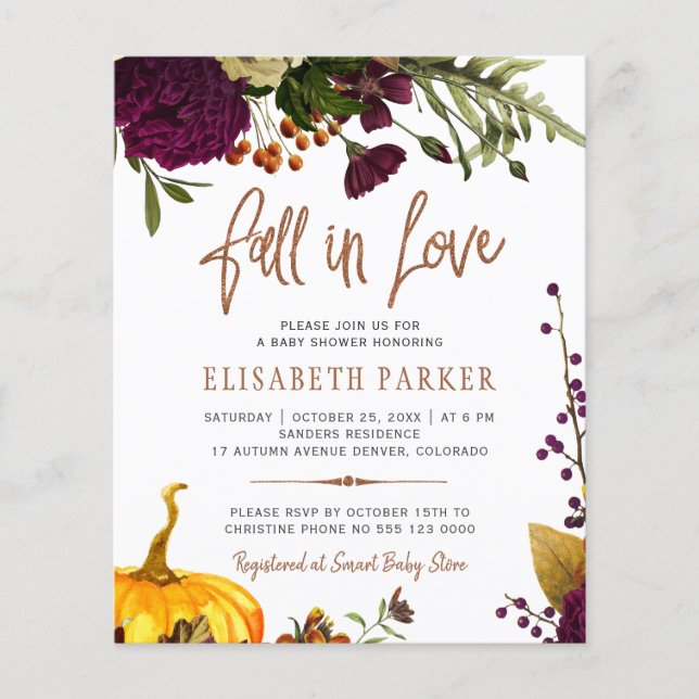 Budget fall in love autumn baby shower invitation flyer (Front)