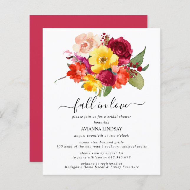 Budget Fall in Love Bridal Shower Invitation (Front/Back)