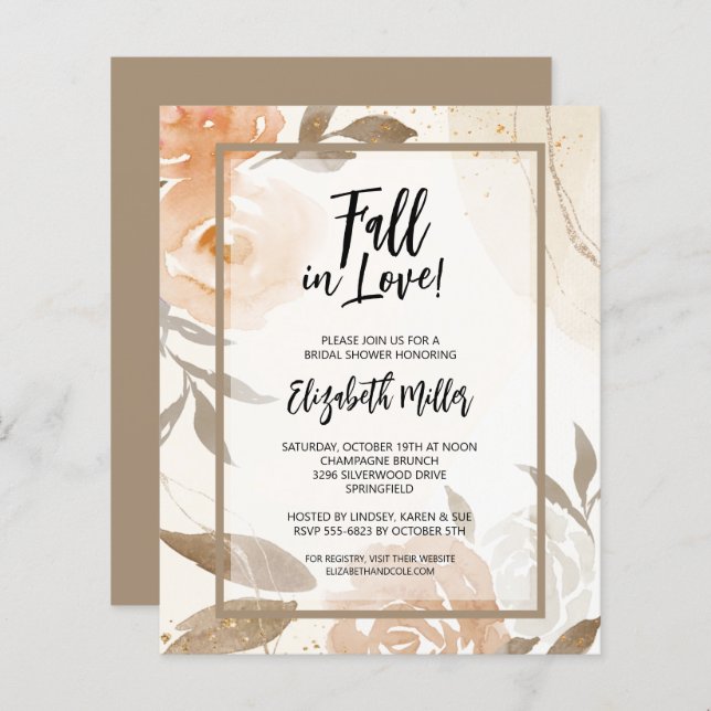 Budget Fall in Love Bridal Shower Invitations (Front/Back)