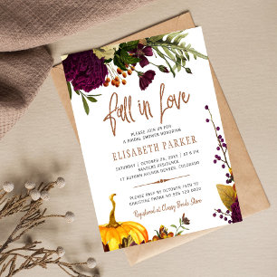 Budget fall in love chic bridal shower invitation