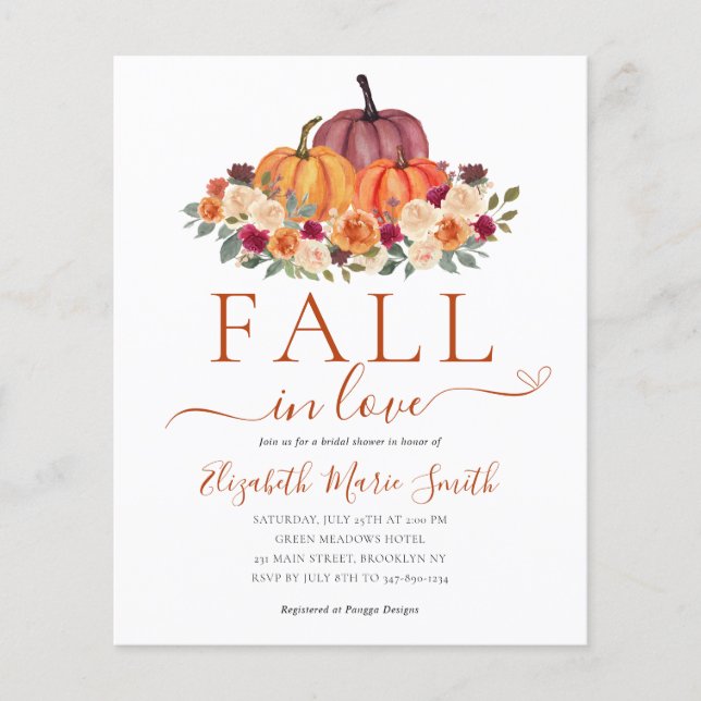 Budget Fall in Love Floral Pumpkin Bridal Shower (Front)