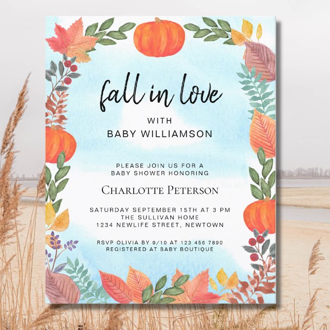 Budget Fall in Love Pumpkin Baby Shower Invitation (Creator Uploaded)