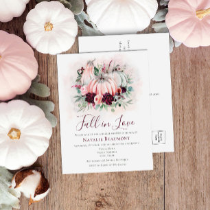 Budget Fall In Love Pumpkin Bridal Shower Invitation Postcard