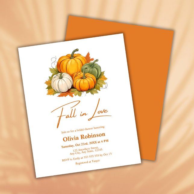 Budget Fall in Love Pumpkin Bridal Shower Invite (Budget Fall in Love Autumn Rustic Pumpkin Bridal Shower Invitation  )