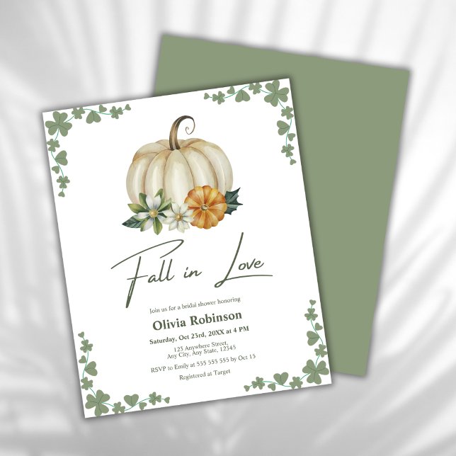 Budget Fall in Love Pumpkin Bridal Shower Invite (Budget Fall in Love Greenery Pumpkin Bridal Shower Invitation   )