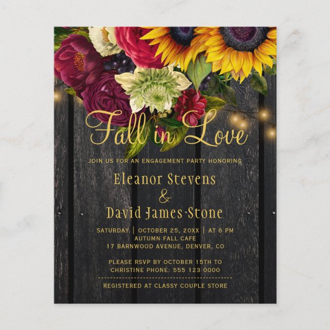 Budget fall in love rustic engagement invitatation (Front)