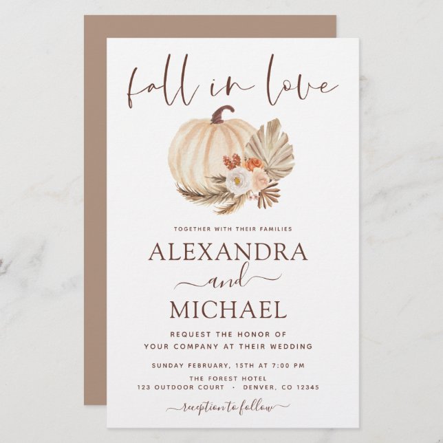 Budget Fall in Love Wedding Pampas Grass Pumpkin (Front/Back)