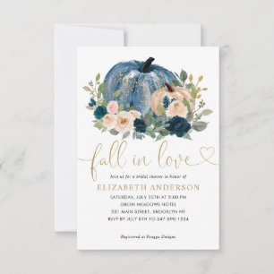 Budget Fall Love Blue Floral Pumpkin Bridal Shower Card