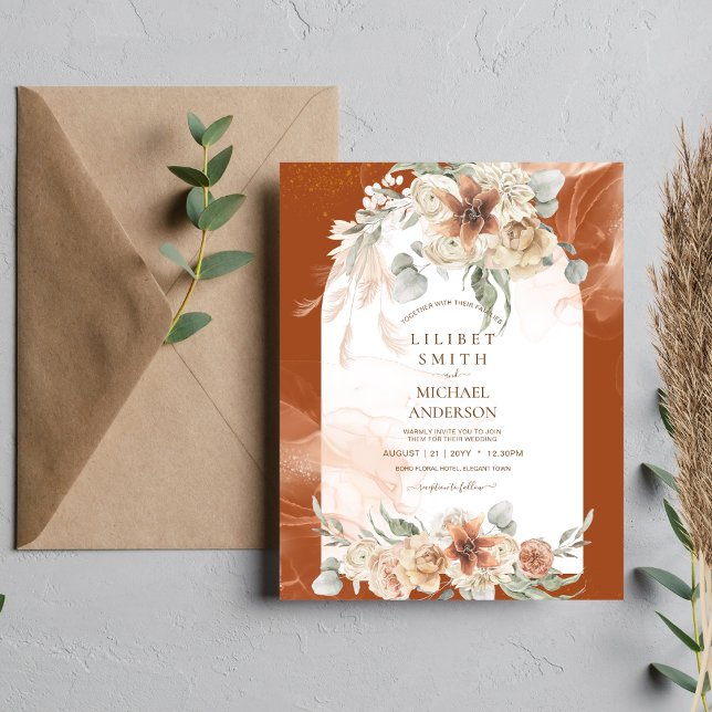 BUDGET Fall Terracotta Floral Pampas Grass WEDDING Flyer (Creator Uploaded)