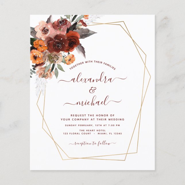 Budget Fall Wedding Burnt Orange Floral Flyer (Front)