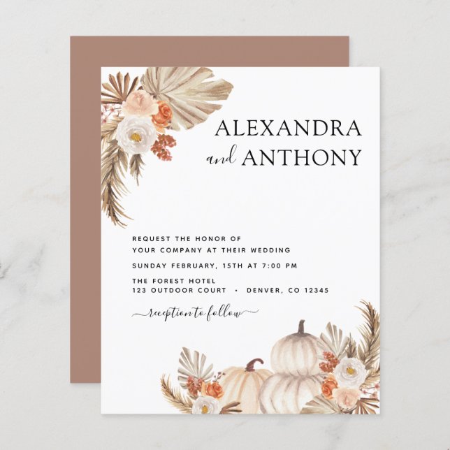 Budget Fall Wedding Pumpkins Pampas Grass (Front/Back)