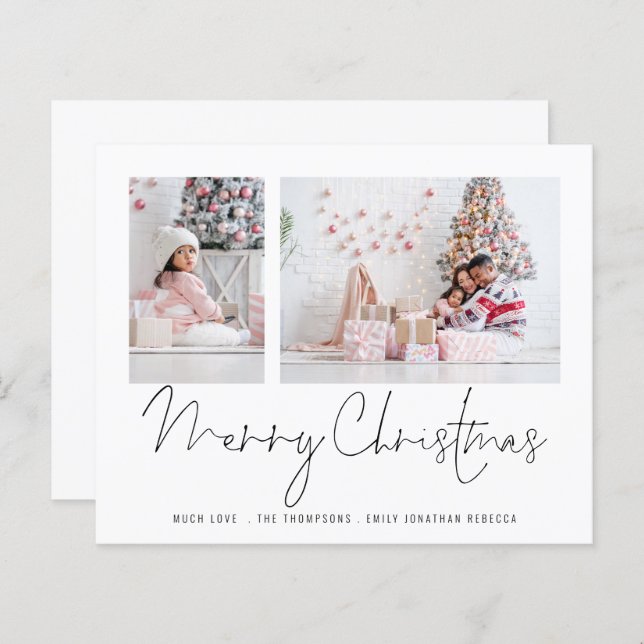 Budget Family 2 Photos Script Merry Christmas Card (Front/Back)