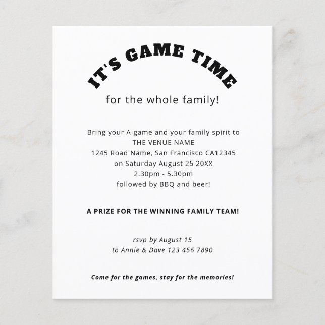 Budget Family Games Day Slogan Black White (Front)
