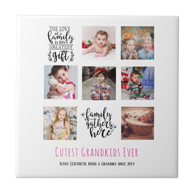 Budget Family Photo Collage Gift Grandparent Pa Ma Ceramic Tile (Front)
