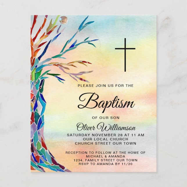 Budget Family Tree Baptism Christening Invitation (Front)