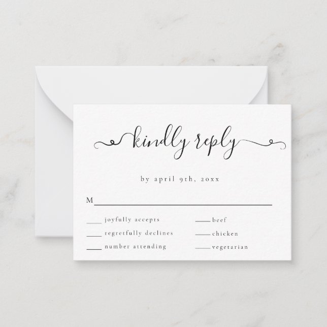 Budget Fancy Minimalist Wedding RSVP Response Card (Front)