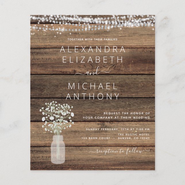 Budget Farmhouse Baby's Breath Wedding Invitation Flyer (Front)