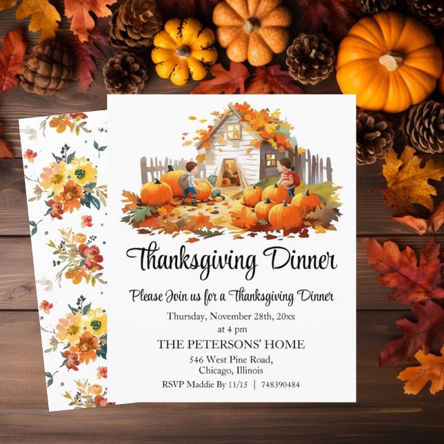 Budget Farmhouse Pumpkins Thanksgiving Invitation (Creator Uploaded)