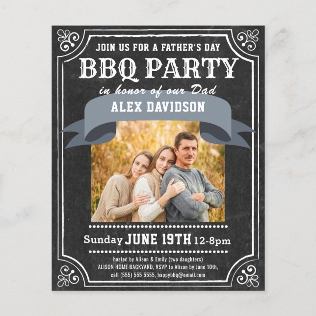 BUDGET Father's Day Photo Chalkboard BBQ Invite (Front)