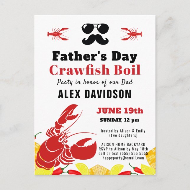 BUDGET Father's Day Photo Crawfish Boil Invitation Postcard (Front)