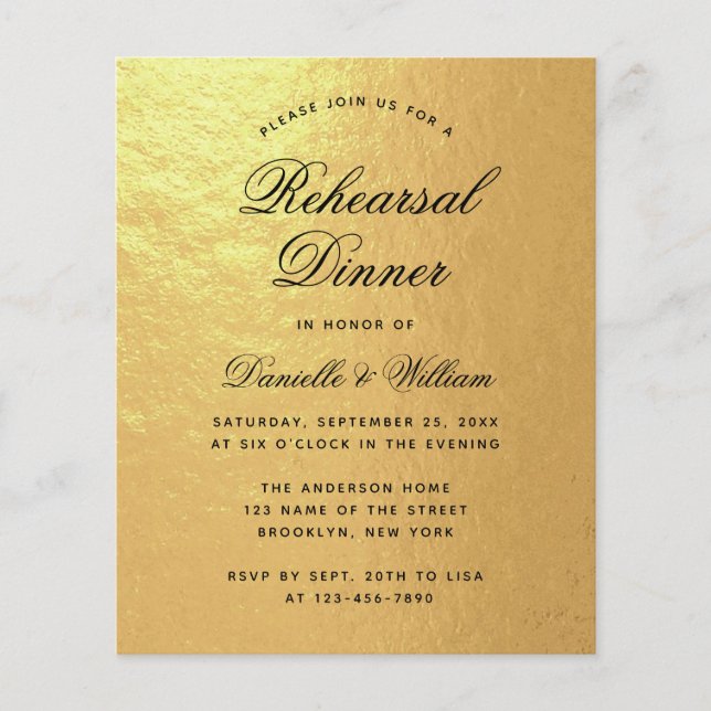 Budget Faux Gold Foil Rehearsal Dinner Invitation (Front)