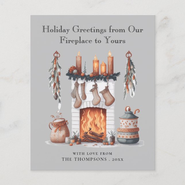 Budget Festive Fireplace Merry Christmas Card (Front)