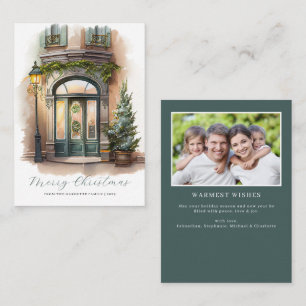 Budget Festive Merry Christmas Watercolor Photo Card