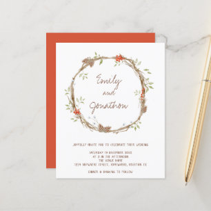 Budget Festive Pines Berries Wedding Invitation