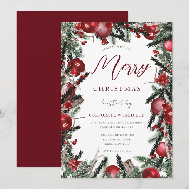 Budget Festive Wreath Corporate Christmas Party Invitation (Front/Back)