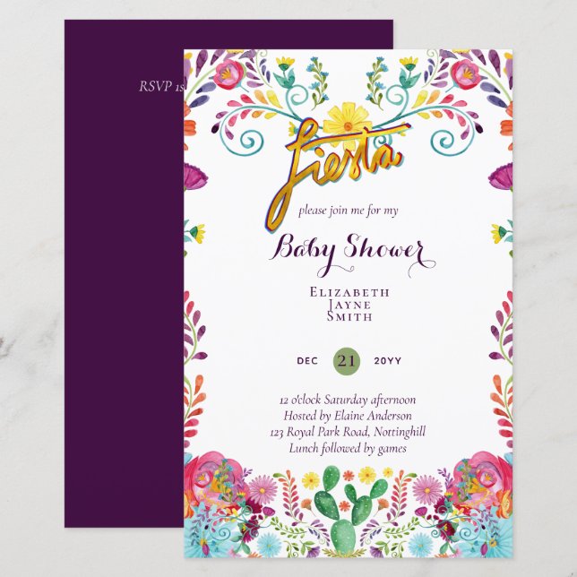 BUDGET Fiesta Baby Shower Folk Art Flowers Invite (Front/Back)