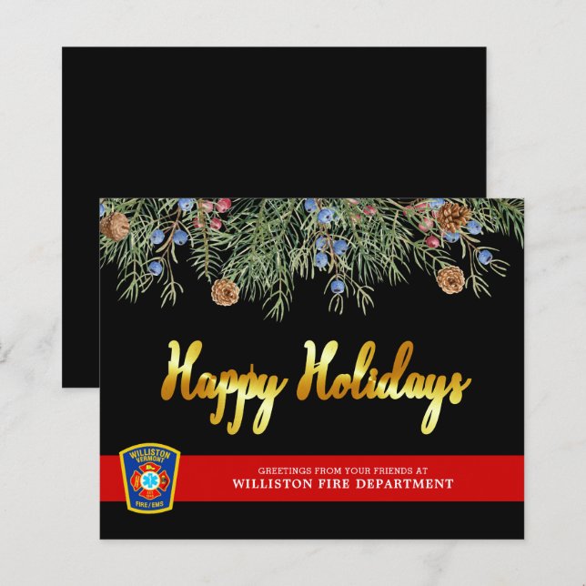 Budget Fire Department Thin Red Line Holiday Card (Front/Back)