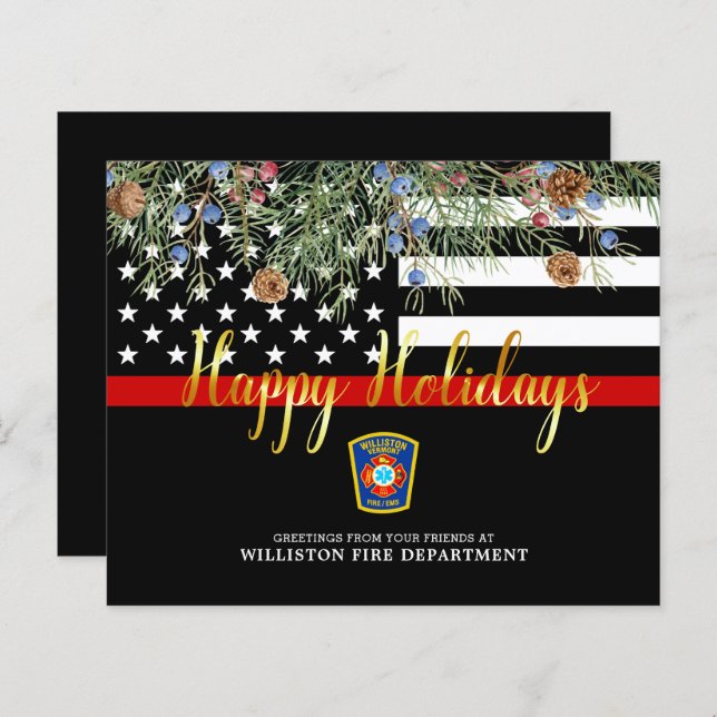 Budget Fire Department Thin Red Line Holiday Card (Front/Back)