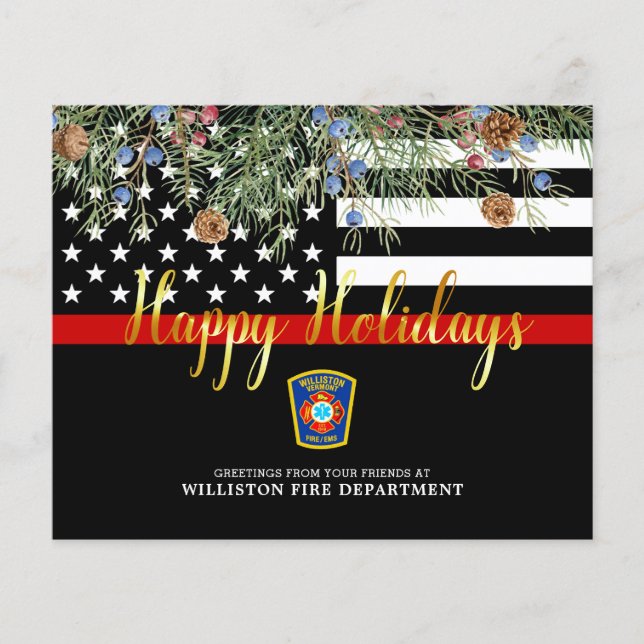 Budget Fire Department Thin Red Line Holiday Card (Front)