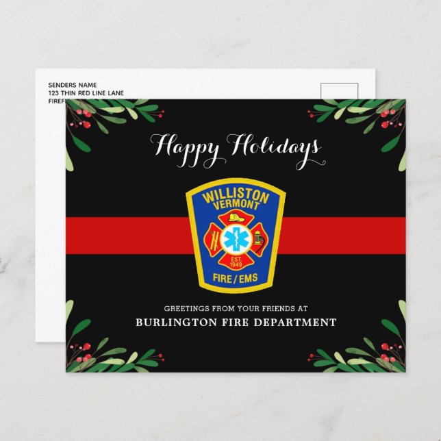 Budget Fire Department Thin Red Line Holiday Card (Front/Back)