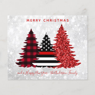 Budget Firefighter Christmas Red Line Plaid Card