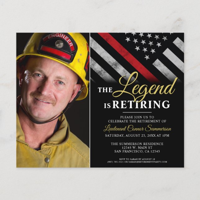 Budget Firefighter Retirement Photo Invitation (Front)