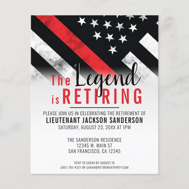 Budget Firefighter Retirement Red Line Invitation Flyer (Front)