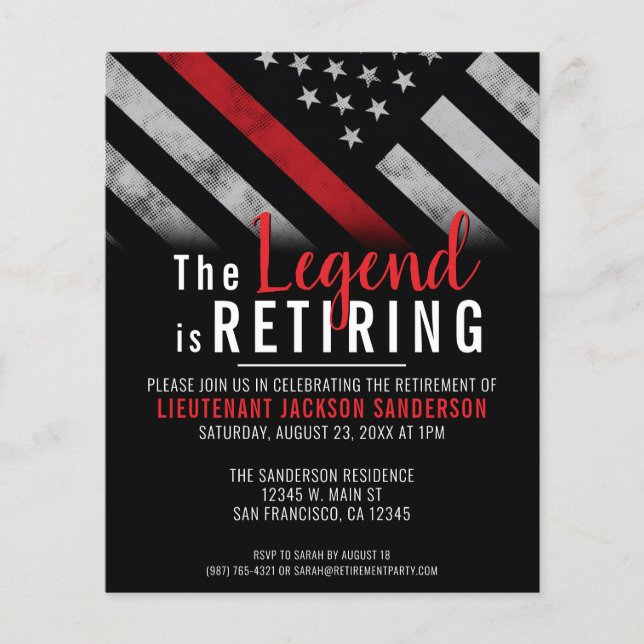 Budget Firefighter Retirement Thin Red Line Party Flyer (Front)