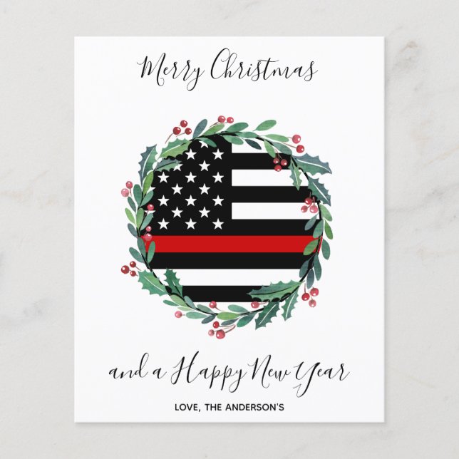 Budget Firefighter Thin Red Line Christmas Card (Front)